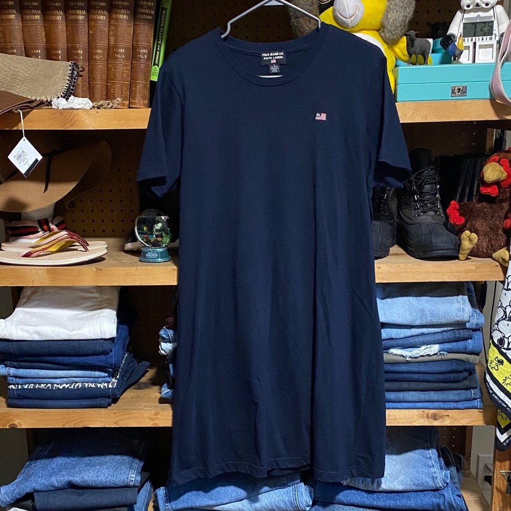 Vintage Polo Jeans Co Ralph Lauren Flag Logo T Shirt Dress Navy XL